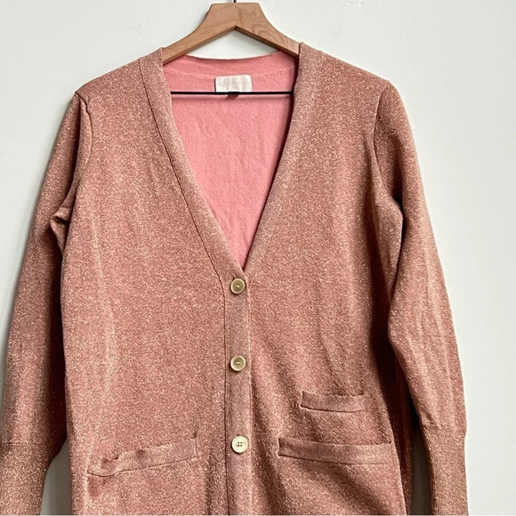 J. Crew Collection Long Cardigan Double Knit Lurex Pink Size Small  $128 J8223 - Picture 6 of 16
